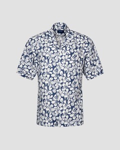 Eton Floral Pattern Garment Washed Resort Overhemd Blauw