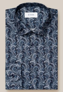 Eton Floral Pattern Luxury Cotton Signature Twill Overhemd Donker Blauw