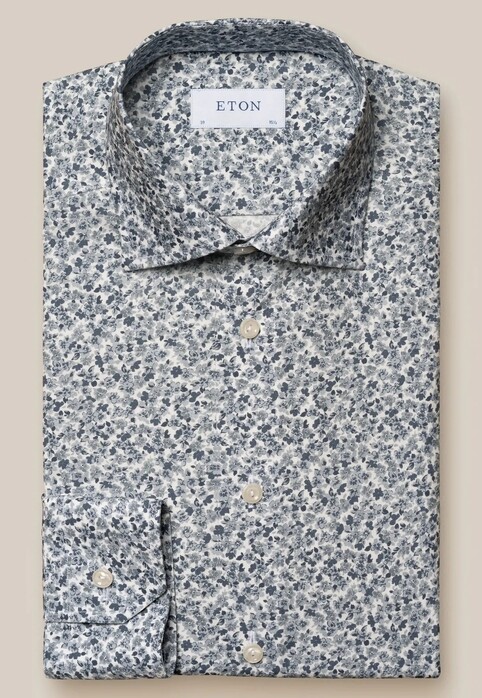 Eton Floral Pattern Signature Poplin Overhemd Grijs