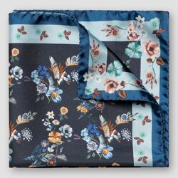 Eton Floral Pattern Silk Twill Pochet Navy-Multicolor