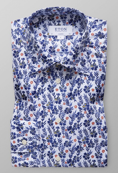 Eton Floral Shirt Deep Blue Melange