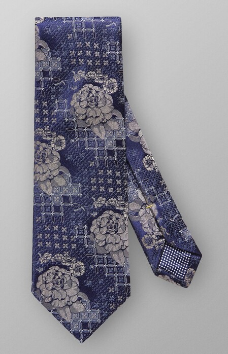 Eton Floral Silk Cotton Das Donker Blauw