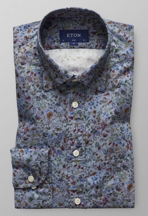 Eton Floral Twill Overhemd Diep Blauw
