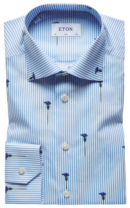Eton Flowered Beam-Line Shirt Light Blue
