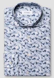 Eton Four-Way Stretch Leaves Pattern Shirt Blue