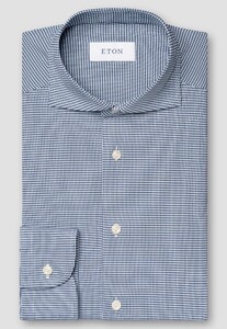 Eton Four-Way Stretch Micro Check Overhemd Donker Blauw