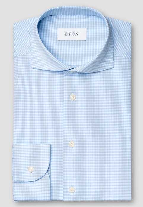 Eton Four Way Stretch Micro Check Overhemd Licht Blauw