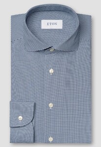 Eton Four-Way Stretch Micro Check Wide Spread Collar Overhemd Donker Blauw