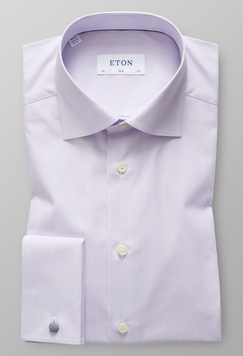 Eton French Cuff Striped Poplin Shirt Paars Melange