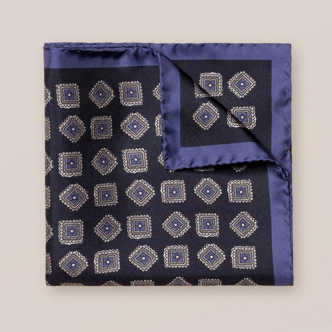 Eton Fuji Silk Medallion Pattern Pocket Square Black
