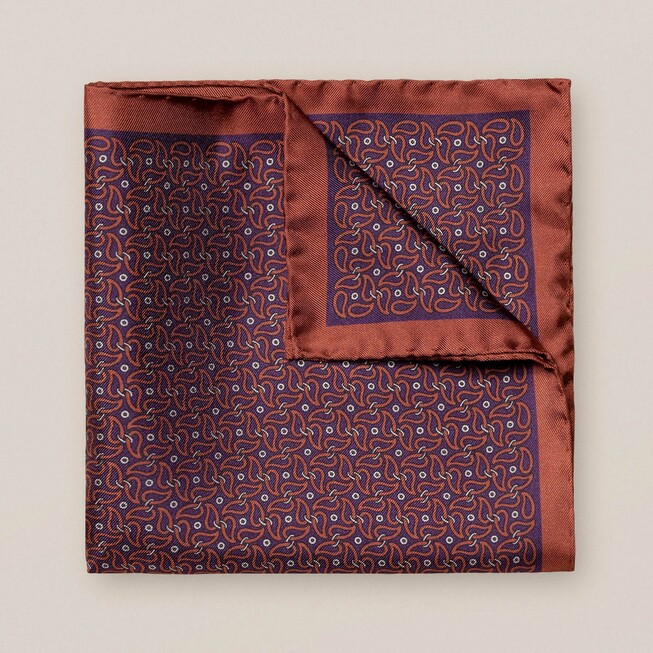 Eton Fuji Silk Paisley Pattern Pocket Square Red