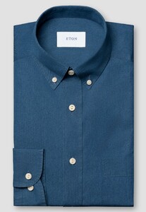 Eton Garment Washed Casual Button Down Lightweight Denim Twill Overhemd Denim Blue