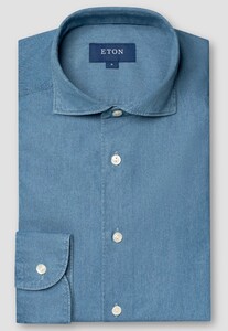 Eton Garment Washed Lightweight Denim Twill Shirt Blue