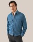 Eton Garment Washed Satin Indigo Denim Horn Effect Buttons Overshirt Donker Blauw
