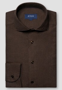 Eton Garment Washed Uni Color Rich Cotton Extra Soft Flanel Overhemd Donker Bruin