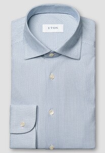 Eton Geometric Allover Mini Pattern Four-Way Stretch Shirt Blue