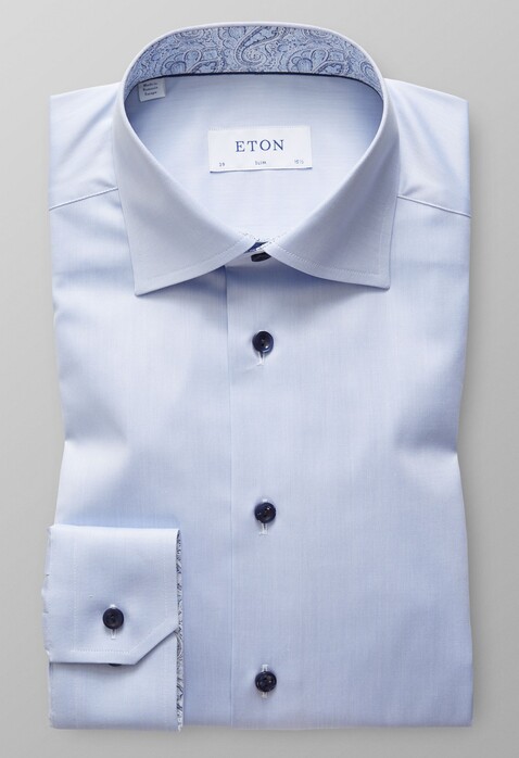 Eton Geometric Detail Uni Twill Overhemd Licht Blauw