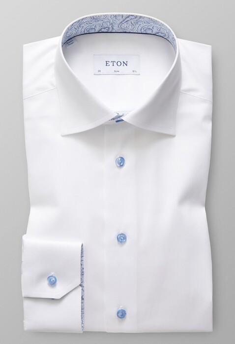Eton Geometric Detail Uni Twill Overhemd Wit