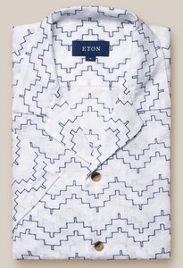 Eton Geometric Embroidery Linen Resort Shirt White