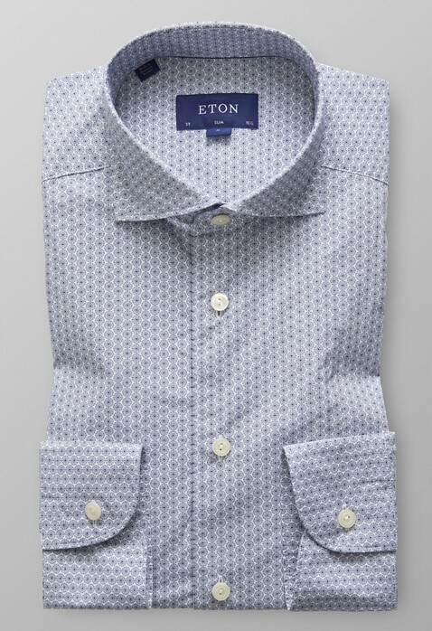 Eton Geometric Floral Shirt Evening Blue