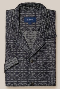Eton Geometric Jacquard Denim Resort Shirt Dark Navy