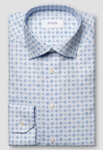 Eton Geometric Medallion Pattern Cotton Twill Overhemd Licht Blauw