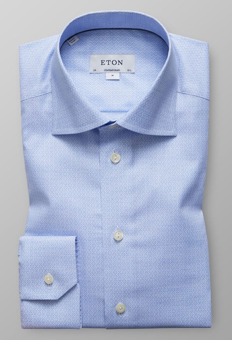 Eton Geometric Melange Shirt Pastel Blue
