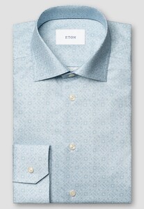 Eton Geometric Mosaic Tiles Pattern Luxury Cotton Signature Twill Shirt Light Blue