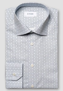 Eton Geometric Pattern Cotton Signature Twill Shirt White-Blue