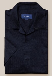 Eton Geometric Pattern Jacquard Filo di Scozia Jersey Cotton Poloshirt Dark Night-Black
