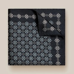 Eton Geometric Pattern Oxford Silk Weave Pocket Square Navy