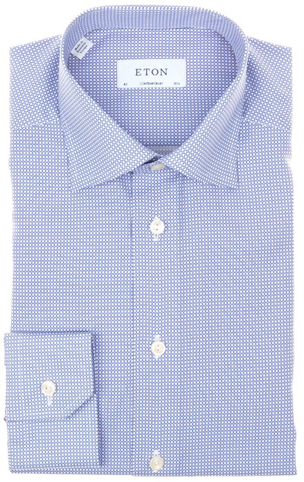 Eton Geometric Signature Twill Overhemd Midden Blauw