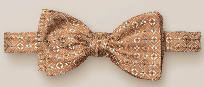 Eton Geometric Silk Self Tied Bow Tie Fine Orange