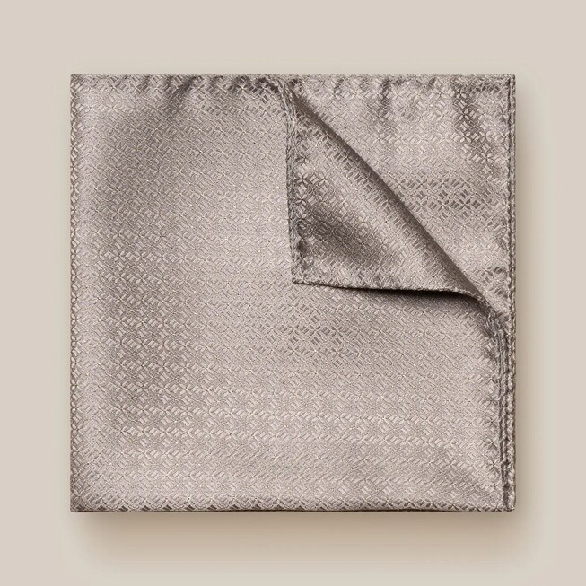 Eton Geometric Woven Tonal Pattern Pochet Licht Grijs