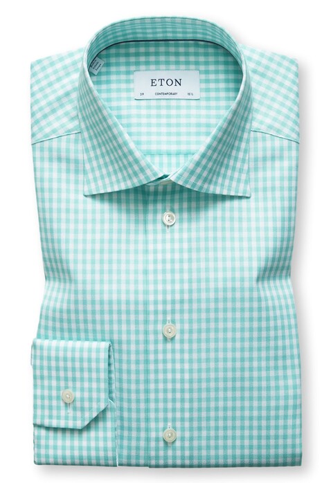 Eton Gingham Check New Style Shirt Pastel Green