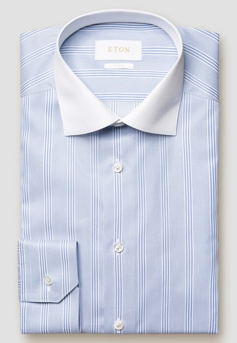 Eton Giza 45 Cotton Twill Contrast Collar Mother of Pearl Buttons Shirt Blue
