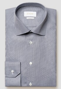 Eton Giza 45 Cotton Twill Fine Houndstooth Pattern Shirt Dark Navy