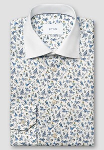 Eton Hand Painted Fantasy Animal Motif Organic Cotton Signature Twill Overhemd Blauw-Multi