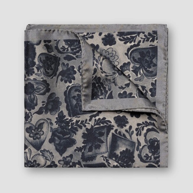 Eton Hand Painted Floral Pattern Silk Pocket Square Dark Evening Blue