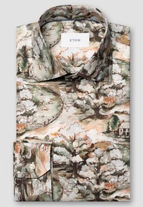 Eton Handpainted Motif Organic Cotton Signature Twill Overhemd Rood-Multi