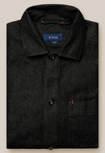 Eton Heavy Cotton Denim Twill Garment Washed Overshirt Zwart