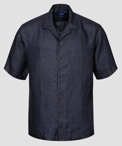 Eton Heavy Linen Matt Buttons Garment Washed Shirt Navy