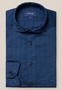 Eton Herrinbone Lightweight Flanel Overhemd Donker Blauw