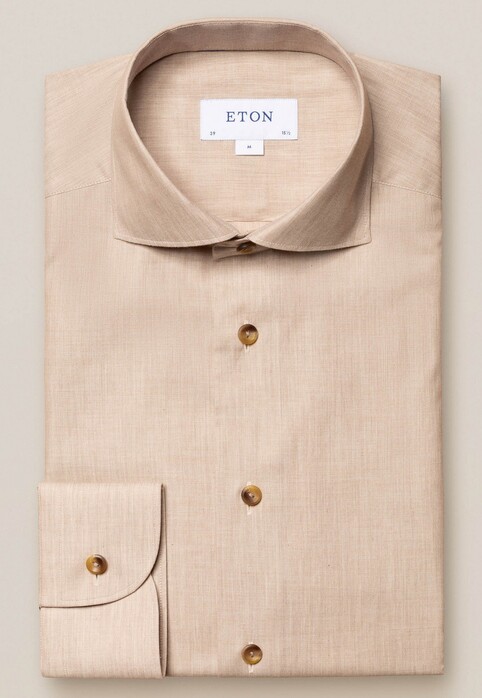 Eton Herringbone Cotton Flannel Shirt Light Brown