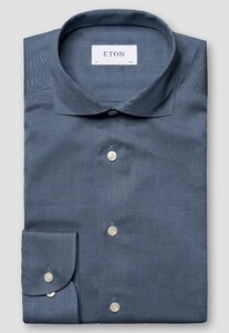 Eton Herringbone Fine Cotton Flanel Overhemd Blauw