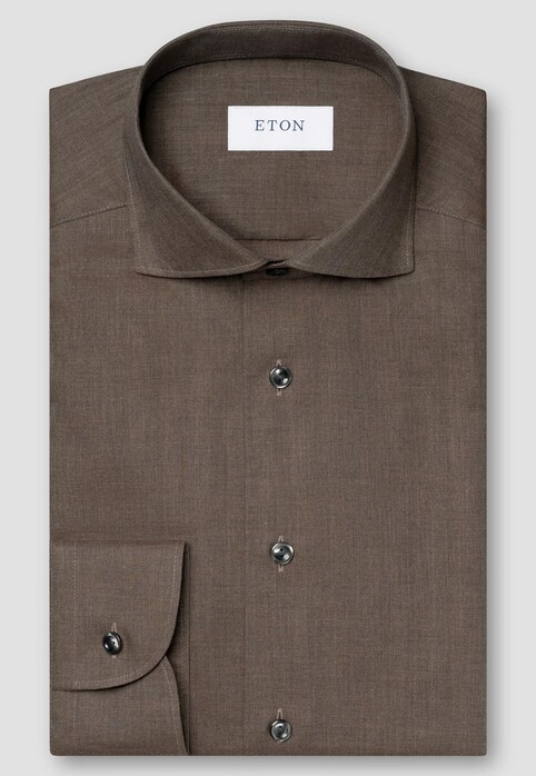 Eton Herringbone Fine Cotton Flanel Overhemd Donker Bruin