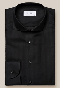 Eton Herringbone Fine Cotton Flannel Shirt Black