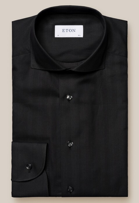 Eton Herringbone Fine Cotton Flannel Shirt Black