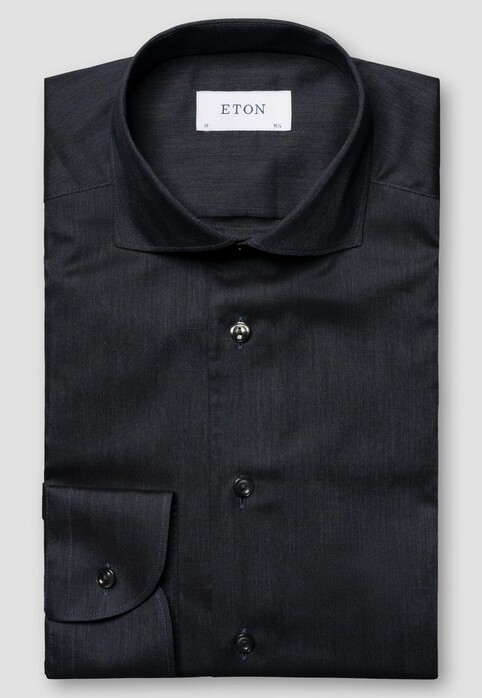 Eton Herringbone Fine Cotton Flannel Shirt Dark Navy