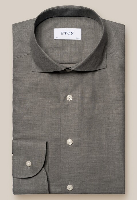 Eton Herringbone Fine Cotton Flannel Shirt Mid Grey